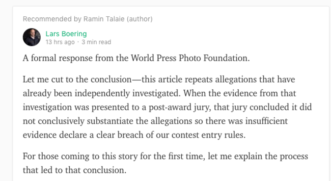 Sección de la contestación de Lars Boering al artículo de Ramin Talaie.